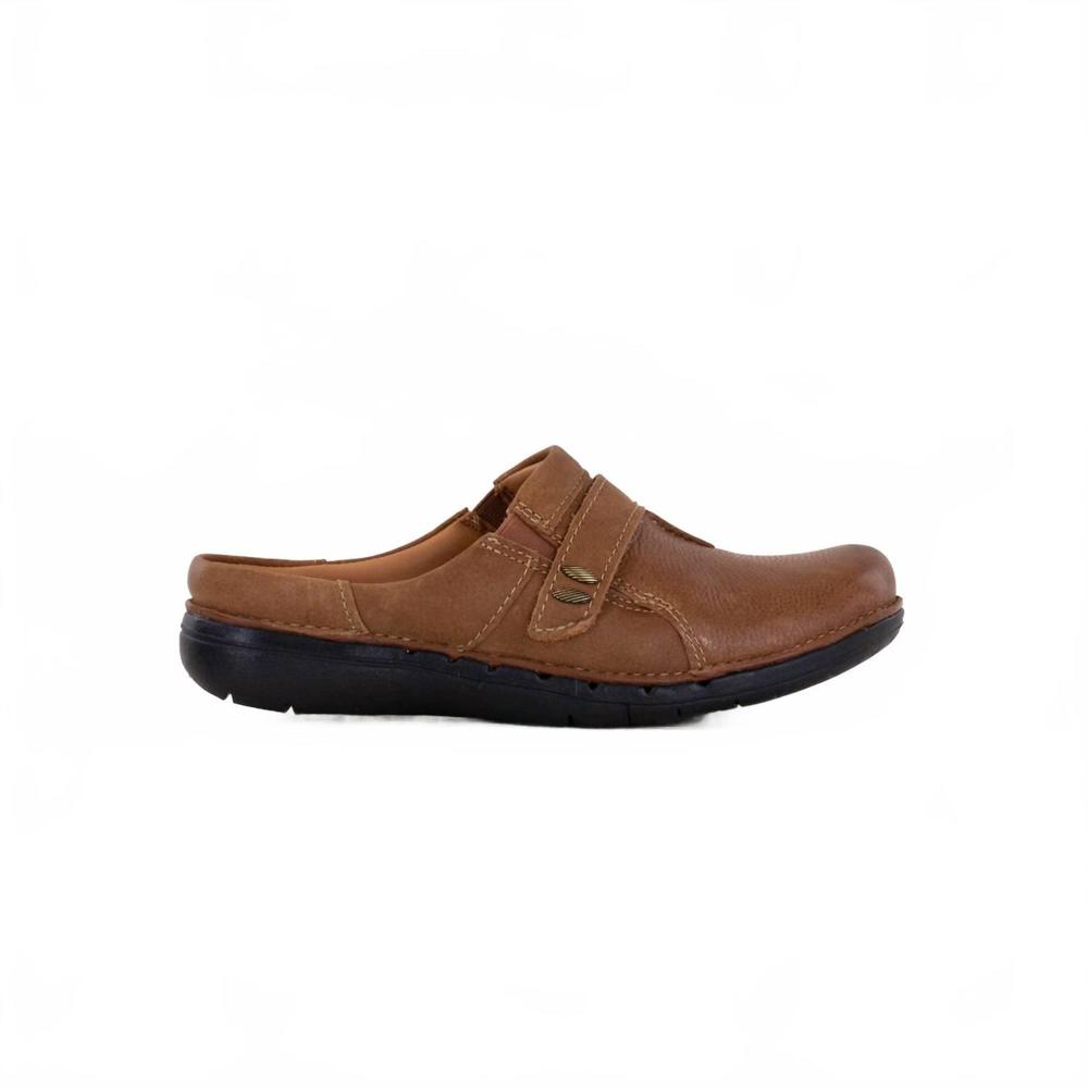 NEW CLARKS women's un loop ease slip on shoes in dark tan leather